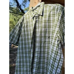 Nautica Men's Size 2XL Green Plaid Short Sleeve Button-Up Shirt